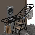 Black Multi Tiered Laundry Drying Rack For Hanging Clothes Pillows Near Washing Machine Window Curtain