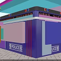 Blue Police Booth Structure With Windows Doors And Security Maintenance Signage