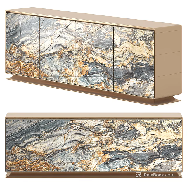 Elegant Modern Entryway Console Cabinet With Gray White Marble Texture And Gold Accents 3d model 