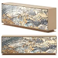 Elegant Modern Entryway Console Cabinet With Gray White Marble Texture And Gold Accents