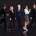 Group of Business Professionals in Formal Attire Walking on Dark Background