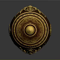 Intricate Brown Sculpture Carving With Golden Top Ornament And Detailed Patterns