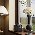 Modern Study Room Interior With Wooden Desk Table Lamp Books And Flower Vase