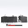 Modern Concrete Bar Counter Interior With Faucet Stools Laptop And Black Surface Design