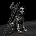 Intricate Robotic Dog Sculpture Carving With Mechanical Gears And Person On Ladder