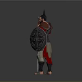 Ancient Warrior 3D Character Model With Spiked Helmet Shield And Sword Armor