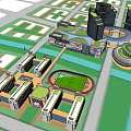 Modern Commercial Complex With Multiple Buildings Green Spaces Football Field And Plazas