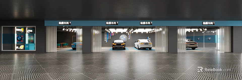4S Shop Car Wash Area With Black And White Vehicles Modern Lighting And Clean Facilities 3d model 