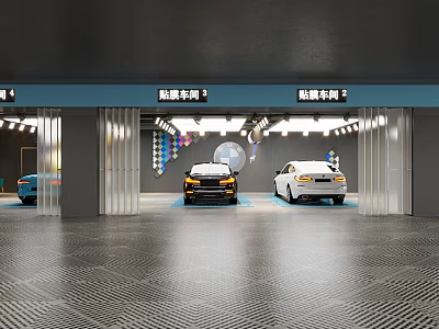 4S Shop Car Wash Area With Black And White Vehicles Modern Lighting And Clean Facilities 3d model