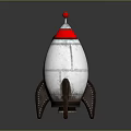 Vintage Decorative Rocket Model With White Body Red Top Brown Stand And Riveted Details