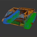 Orange Tracked Vehicle With Blue Windshield And Open Cargo Bed Industrial Design