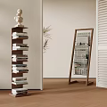 Stylish Room Corner With Book Tower Bust Statue And Magazine Rack