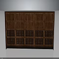 Dark Wood Paneled Cabinet With Carved Lattice Design And Storage Compartments