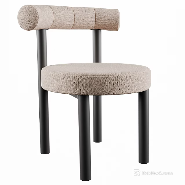 Modern Single Chair With Beige Fabric Seat And Black Metal Legs Design 3d model 