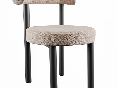 Modern Single Chair With Beige Fabric Seat And Black Metal Legs Design 3d model