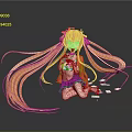 Game Anime Character With Long Golden Hair Red Coat Black Skirt Kneeling With Cards Around