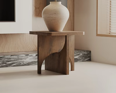 Wooden Modern Side Table with Decorative Vase in Living Room Setting 3d model