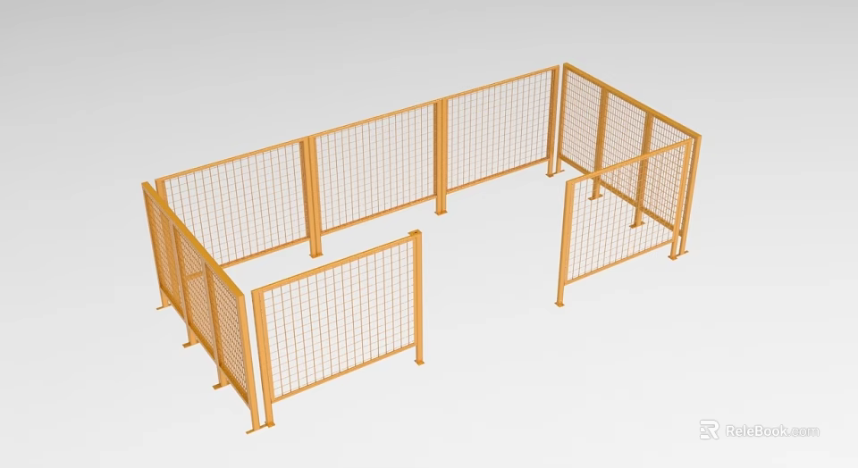 Industrial Equipment Safety Fencing With Yellow Metal Mesh Protective Structure For Industrial Area 3d model 