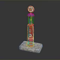 Retro Red Decorative Furniture Column With Marble Base And Circular Top