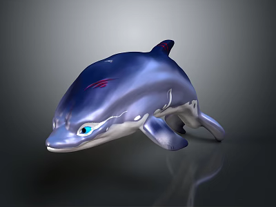 3D Rendered Fantasy Dolphin Character With Blue Shiny Body Red Accents And Blue Eyes 3d model