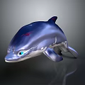3D Rendered Fantasy Dolphin Character With Blue Shiny Body Red Accents And Blue Eyes
