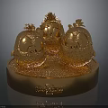Golden Stylized Chick Figurines On Shiny Decorative Base