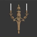 Golden Classic Wall Sconce With Two Candle Holders And Ornate Lion Head Design