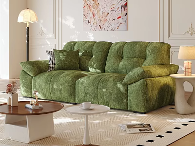 Plush Green Fabric Double Seater Sofa For Cozy Warm Modern Living Room Home Decor 3d model