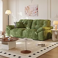 Plush Green Fabric Double Seater Sofa For Cozy Warm Modern Living Room Home Decor