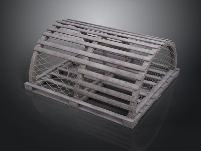 Wooden Weapon Trap With Curved Top Metal Net And Square Base Structure 3d model