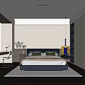 Modern Bedroom Interior With Comfortable Bed Wardrobe Study Desk And Pendant Light 3d model