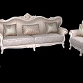 Elegant Classic Light Colored Sofa Set With Carved Details And Patterned Pillows 3d model