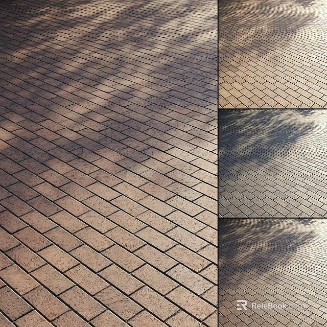 Outdoor Brick Paved Ground With Herringbone Pattern And Natural Light Shadows 3d model 