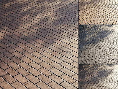Outdoor Brick Paved Ground With Herringbone Pattern And Natural Light Shadows 3d model