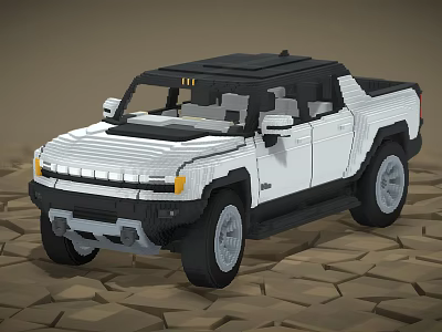 Electric Toy Pickup Truck Building Block Style White Body Black Roof Realistic Design Details 3d model