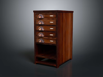 Solid Wooden Chest of Drawers With Metal Handles And Open Bottom Shelf 3d model