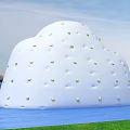 White Cloud Shaped Doll With Small Golden Dots On Blue Water And Sky Background