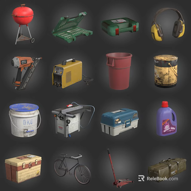 Essential Hardware Tools With Toolbox Drill Wrench Bucket And Storage Case 3d model 