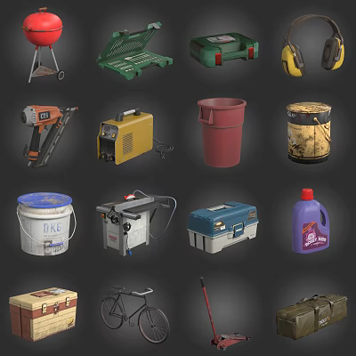 Essential Hardware Tools With Toolbox Drill Wrench Bucket And Storage Case 3d model
