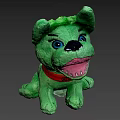 Green Plush Dog Doll With Blue Eyes Black Nose And Red Collar