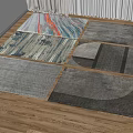 Different Square Rugs With Various Patterns On Wooden Floor Under Natural Light 3d model