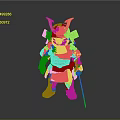 Cartoon Samurai Figurine In Red Armor With Golden Accents And Yellow Helmet Holding Sword