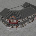 Traditional Chinese Ancient Building With Two Story Structure Curved Eaves Red Pillars And Wooden Windows