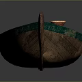 Traditional Wooden Boat With Green Edge Red Circular Emblem And Wooden Structure For Water Transport