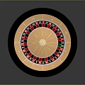 Roulette Wheel As Living Item With Circular Black Frame Gold Center Red Black Numbered Pockets