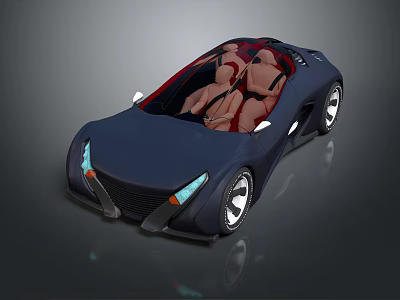 Dark Blue Convertible Sports Car With Red And Beige Seats And Modern Design 3d model