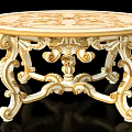 Ornate Round Classic Dining Table With Intricate White And Gold Carved Legs And Curved Details