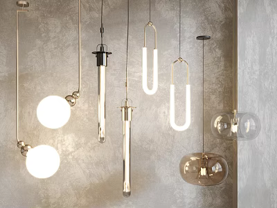 Contemporary Pendant Lights Featuring Spherical Tubular And U Shaped Metallic Glass Designs 3d model
