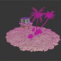 Beach Scene Setup With Lifeguard Tower Palm Trees And Small Plants