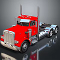 Red Heavy Duty Truck With Chrome Cab Exhaust Pipes And Silver Accents
